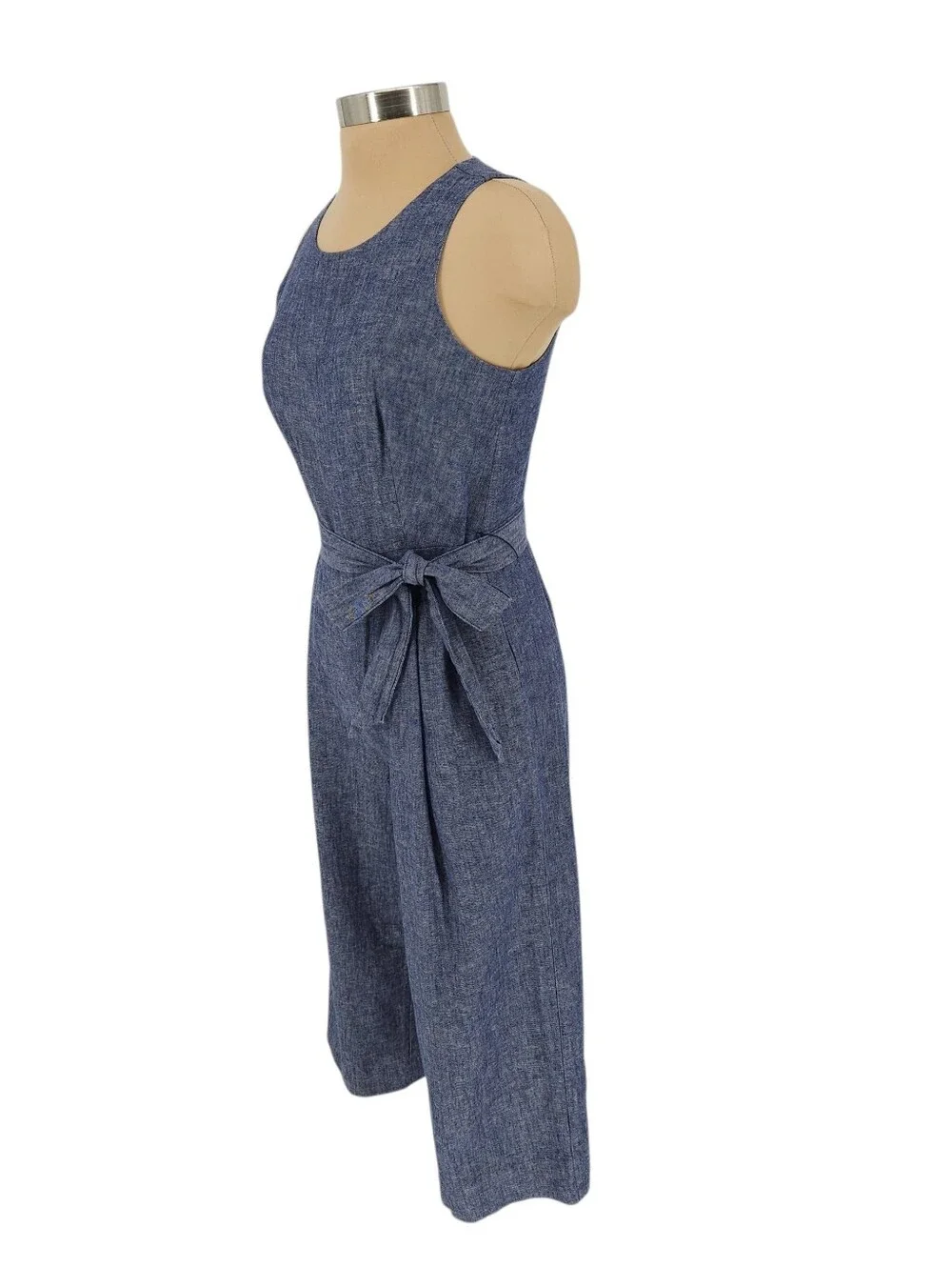 Banana Republic Pleated Wide Leg Jumpsuit Linen Blue Sleeveless Cropped Romper 4
